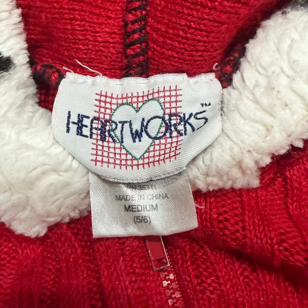 Heartworks Vintage Dalmatian Puppy Red Cable Knit Zip Up Hoodie Sweater Kids 5/6